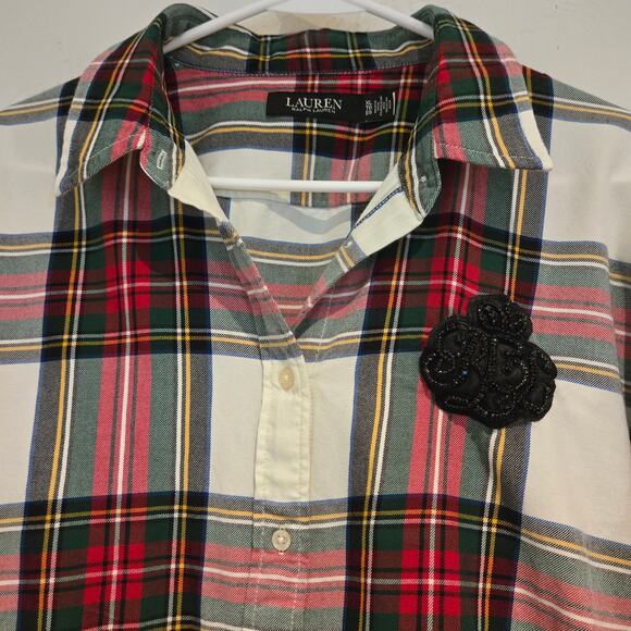 Lauren Ralph Lauren XL Rhinestone Embellished Bullion Plaid Cotton Twill Shirt - Picture 5 of 10